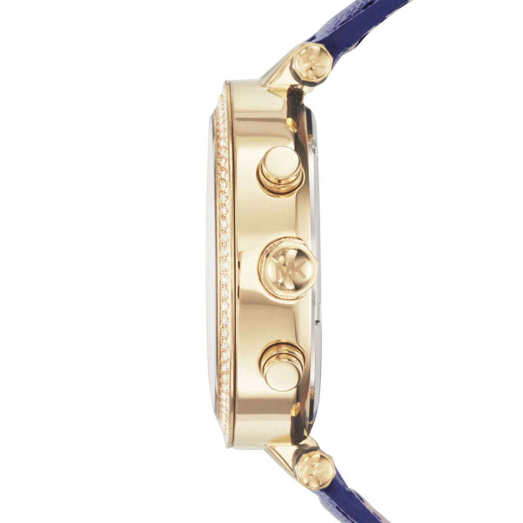Michael Kors Parker MK2280 Gold-Tone Watch with Navy Blue Leather Strap