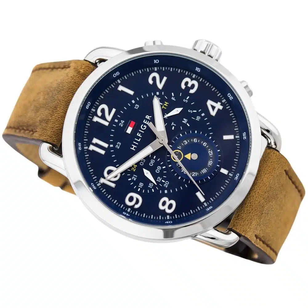 Tommy Hilfiger Briggs 1791424 Silver Case Navy Blue Dial Brown Leather Men's Watch