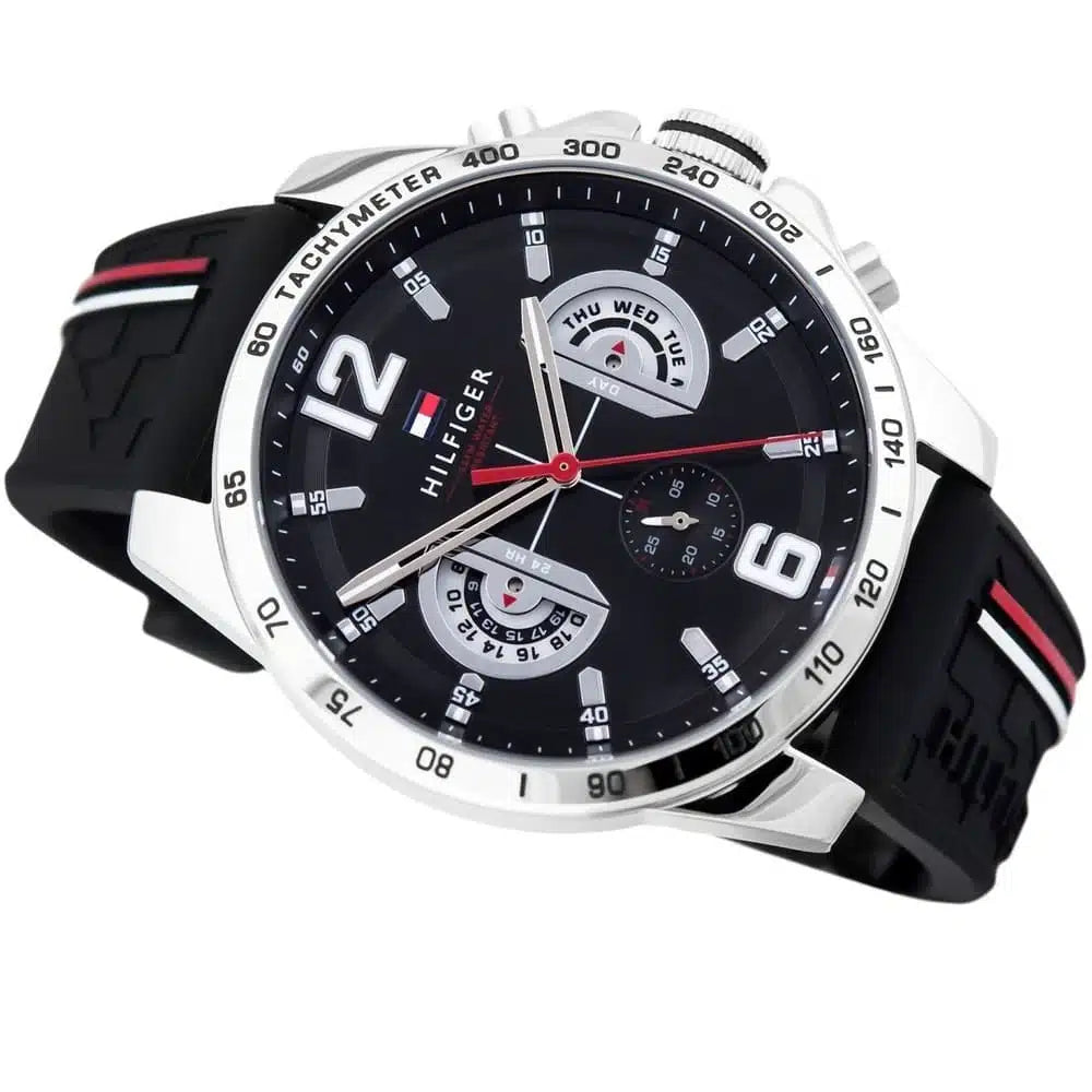 Tommy Hilfiger Decker 1791473 Silver Case Black Dial Silicone Men's Watch