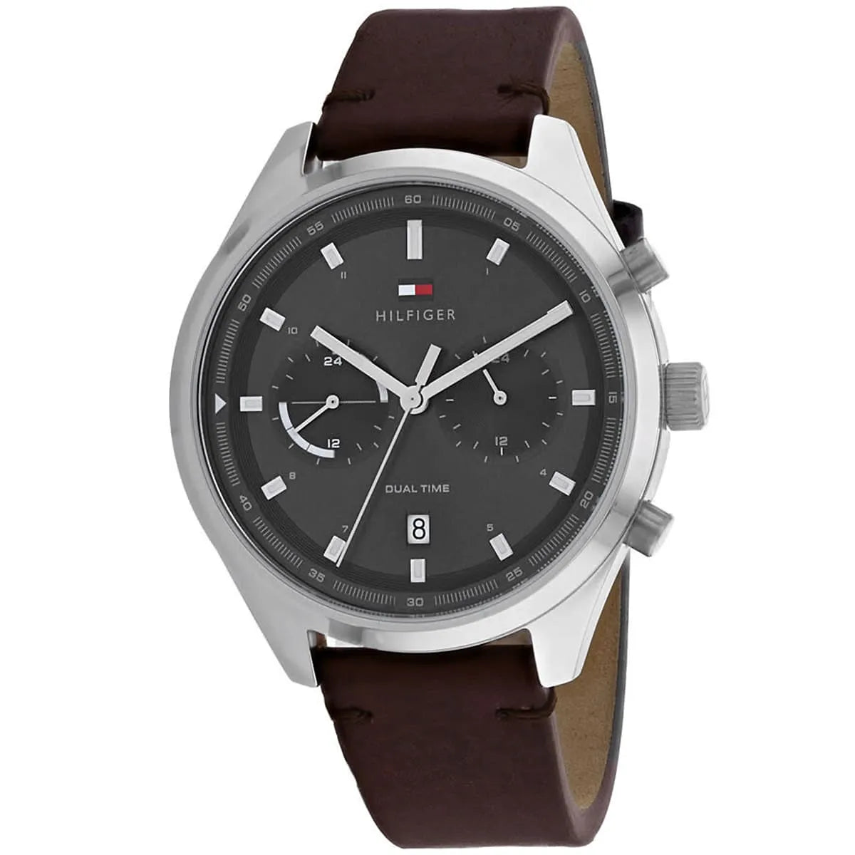 Tommy Hilfiger 1791729 Dual Time Grey Dial Men's Brown Leather Watch