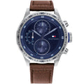 Tommy Hilfiger Trent 1791807 Silver Case Blue Dial Brown Leather Men's Watch
