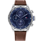 Tommy Hilfiger Trent 1791807 Silver Case Blue Dial Brown Leather Men's Watch