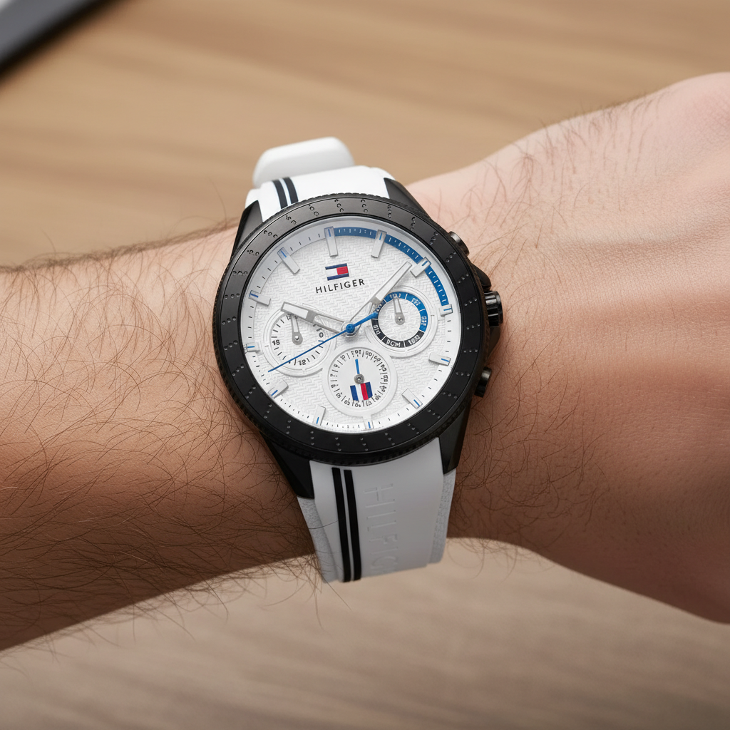 Tommy Hilfiger Aiden 1791862 Black Case White Dial White Silicone Men's Watch