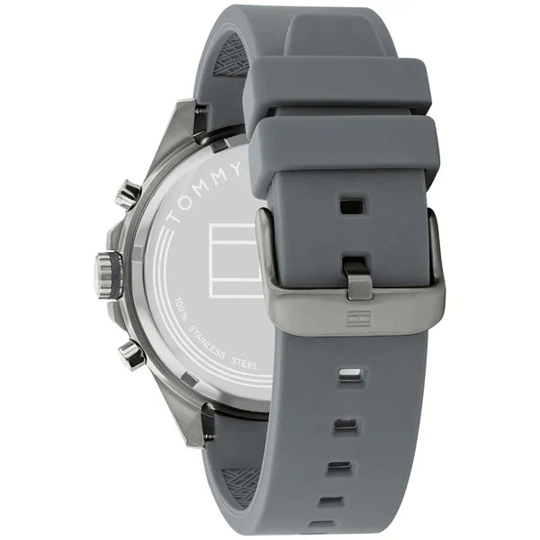 Tommy Hilfiger Max 1791972 Men's Gunmetal Case White Dial Grey Rubber Watch