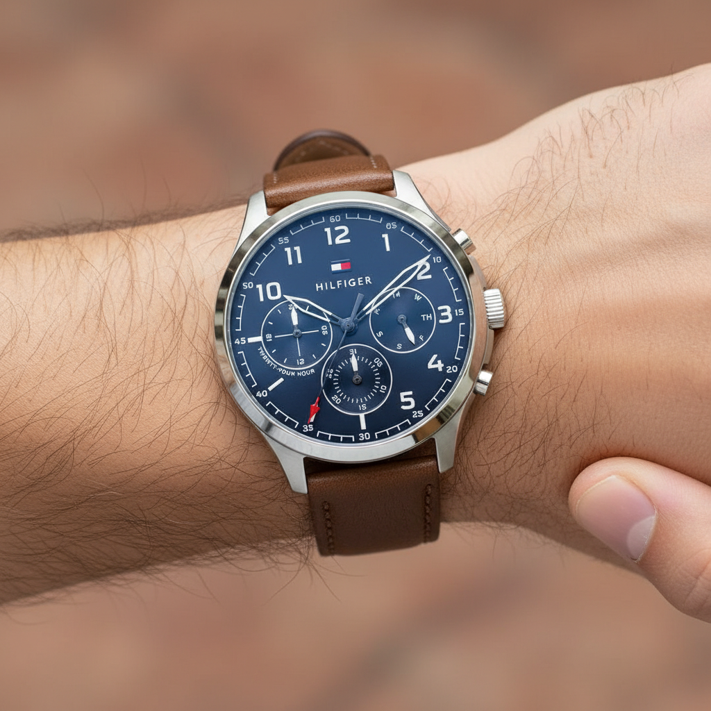 Original Tommy Hilfiger Men's Watch - Blue Dial & Brown Leather (1791855)