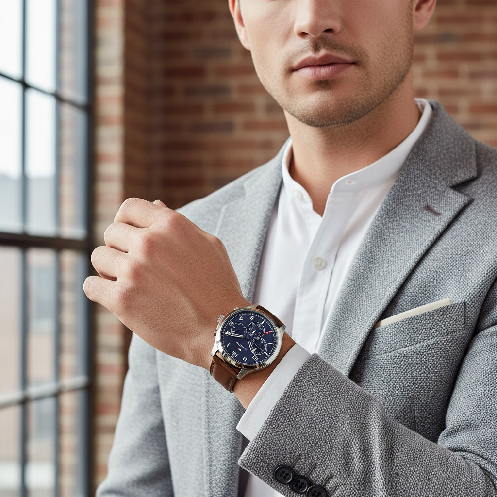 Original Tommy Hilfiger Men's Watch - Blue Dial & Brown Leather (1791855)