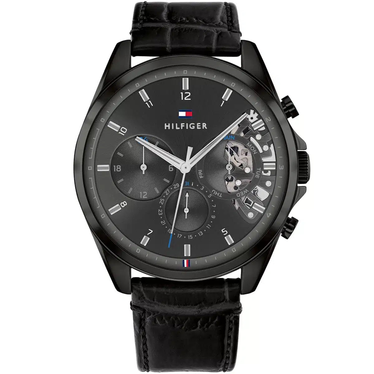 Original Tommy Hilfiger Baker Men's Watch - All Black Case & Leather Strap (1710452)