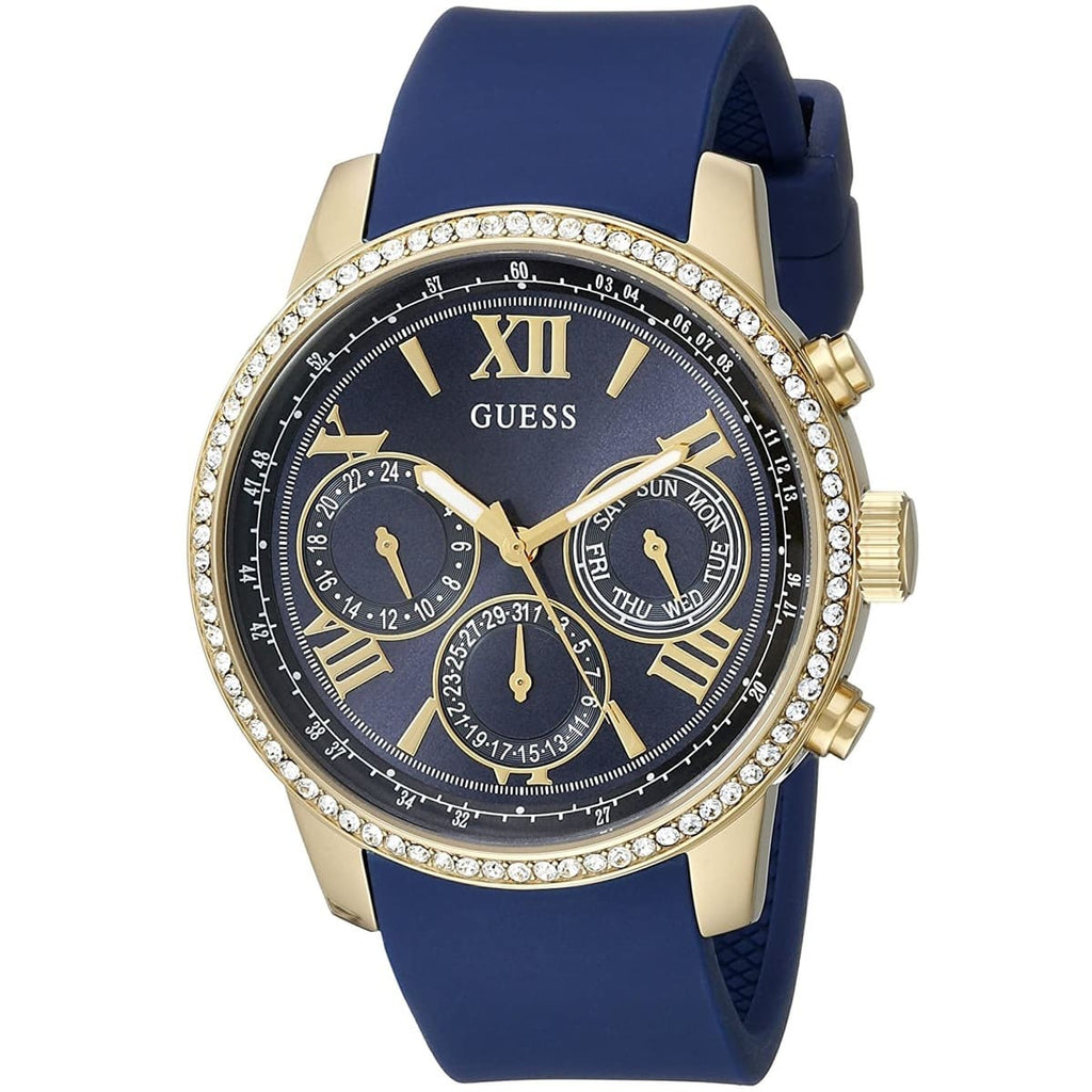 Guess Sunrise Multi-Function W0616L2 Gold Case Blue Dial Blue Rubber Women Watch