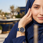 Guess Sunrise Multi-Function W0616L2 Gold Case Blue Dial Blue Rubber Women Watch