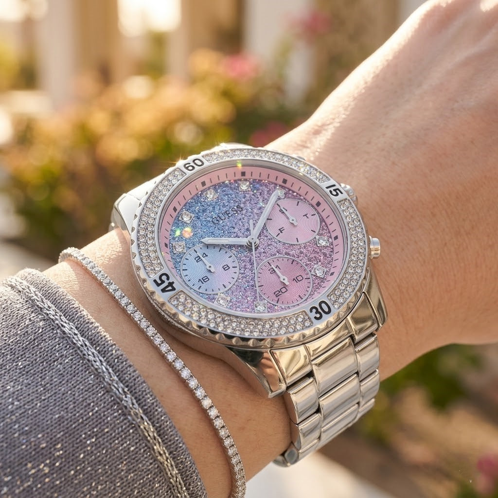 Guess Confetti W0774L1 Multi-Function Glitter Ombre Dial Women's Silver Watch