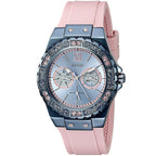 ساعة Guess Limelight W0775L5 متعددة الوظائف بمينا أزرق وسوار مطاطي وردي للنساء