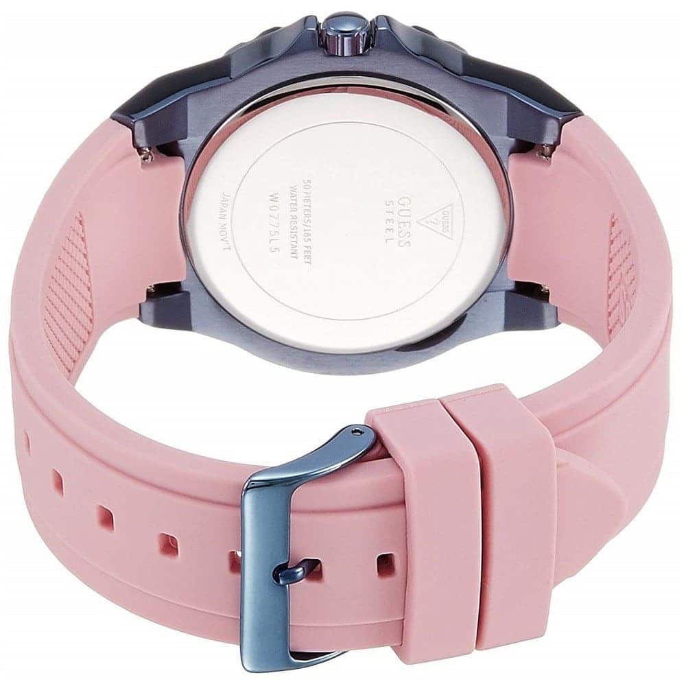 ساعة Guess Limelight W0775L5 متعددة الوظائف بمينا أزرق وسوار مطاطي وردي للنساء