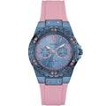 ساعة Guess Limelight W0775L5 متعددة الوظائف بمينا أزرق وسوار مطاطي وردي للنساء