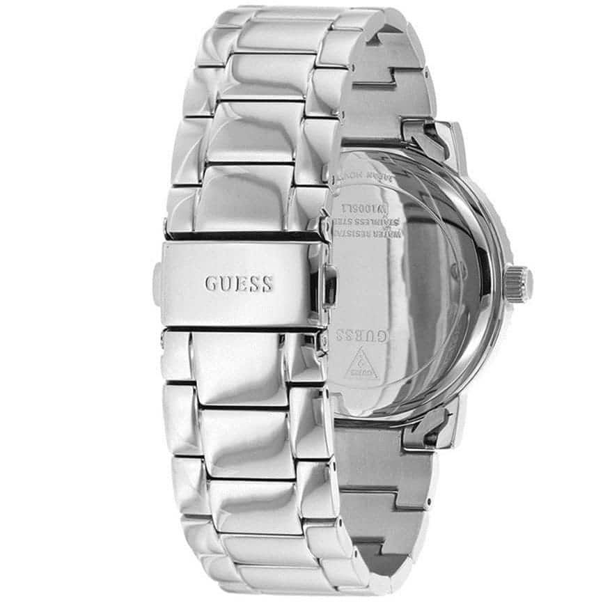 Guess Constellation W1006L1 Silver Case Crystal Bezel Blue Textured Dial Silver Metal Women's Watch