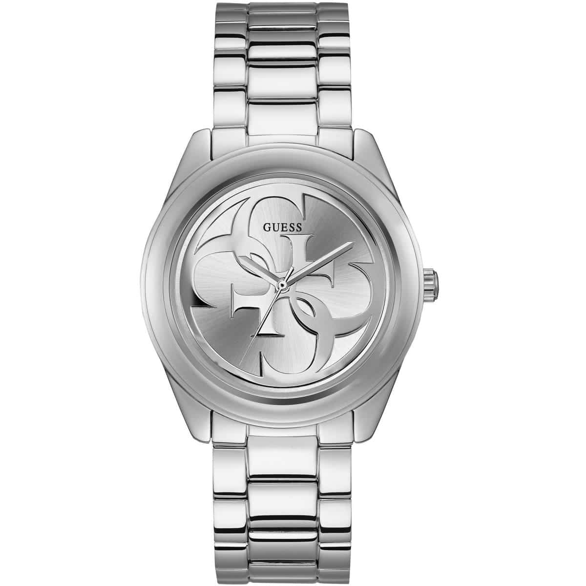 Guess G-Twist W1082L1 Silver Tone Interlocking Logo Dial Watch