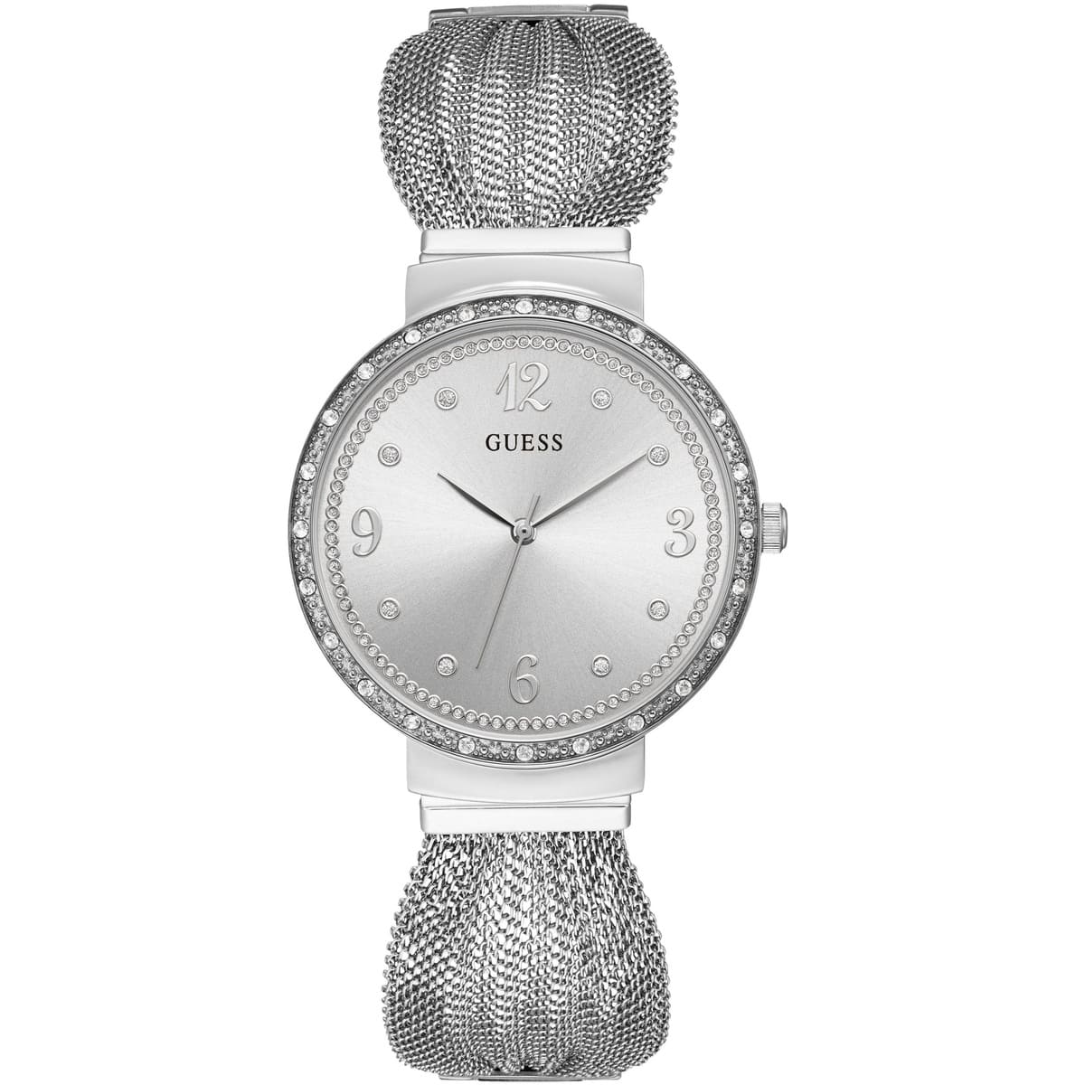 Guess Chiffon W1083L1 Silver Tone Mesh Bracelet Crystal Watch