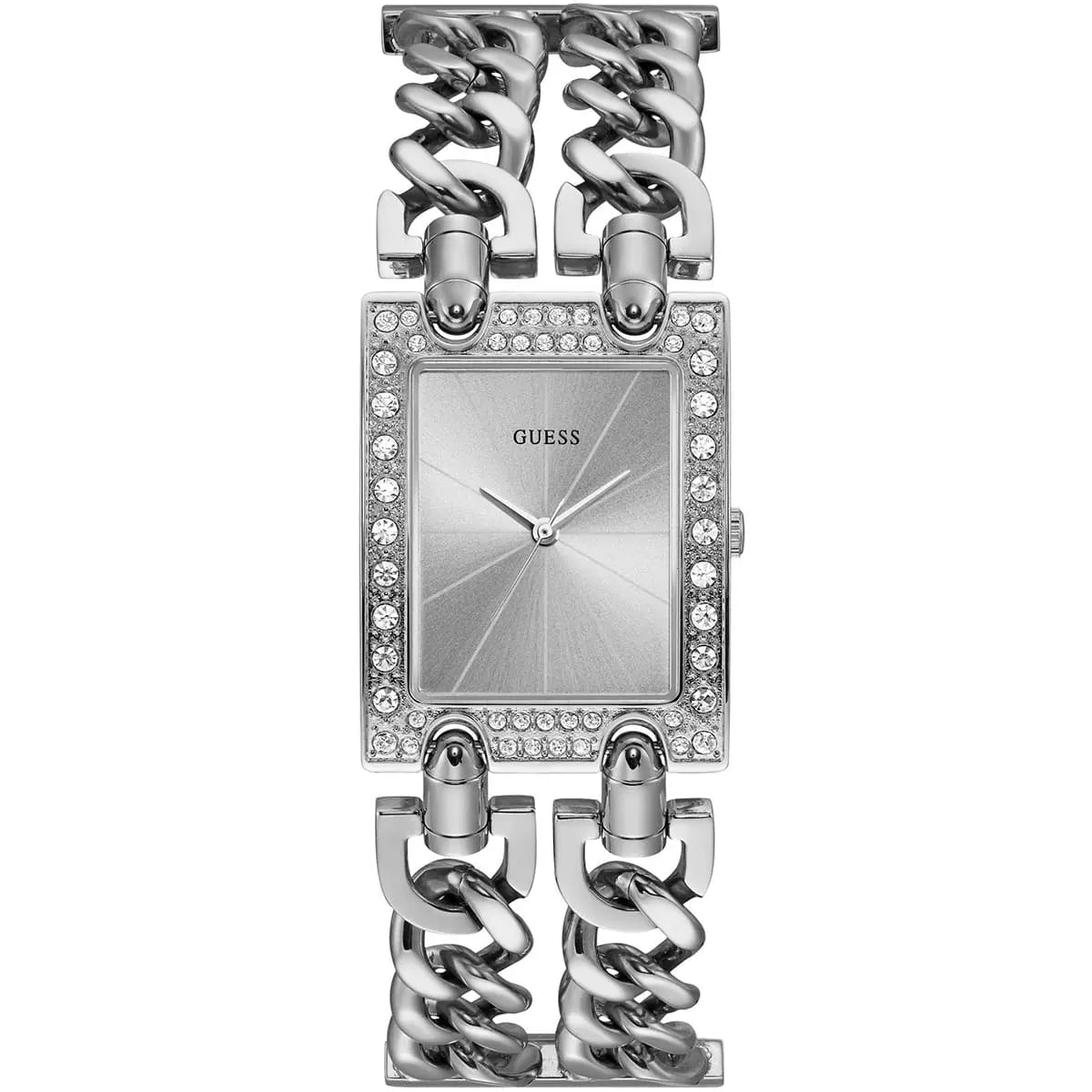 ساعة يد جاس مود "Guess Mod" طراز W1121L1 بسوار سلسلة فضي وإطار مرصع بالكريستال