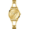 ساعة نسائية Guess W1145L3 بسوار ذهبي وشعار مثلث ذهبي وهيكل ذهبي