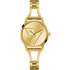 ساعة نسائية Guess W1145L3 بسوار ذهبي وشعار مثلث ذهبي وهيكل ذهبي