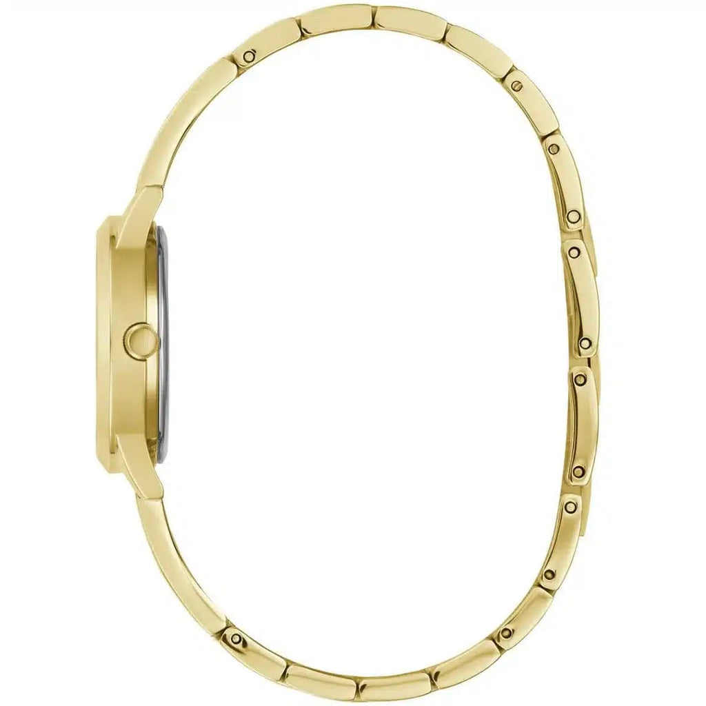 ساعة نسائية Guess W1145L3 بسوار ذهبي وشعار مثلث ذهبي وهيكل ذهبي